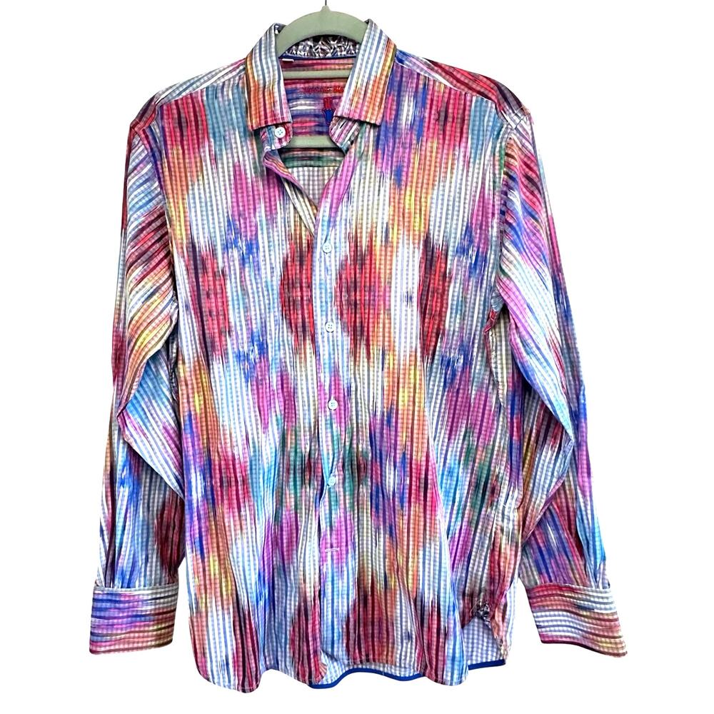 Mens Viscontt Black multi-color button down top size medium